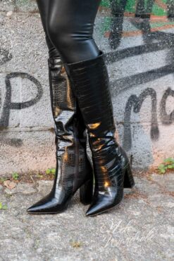 Zwarte hoge laarzen - choco print - black